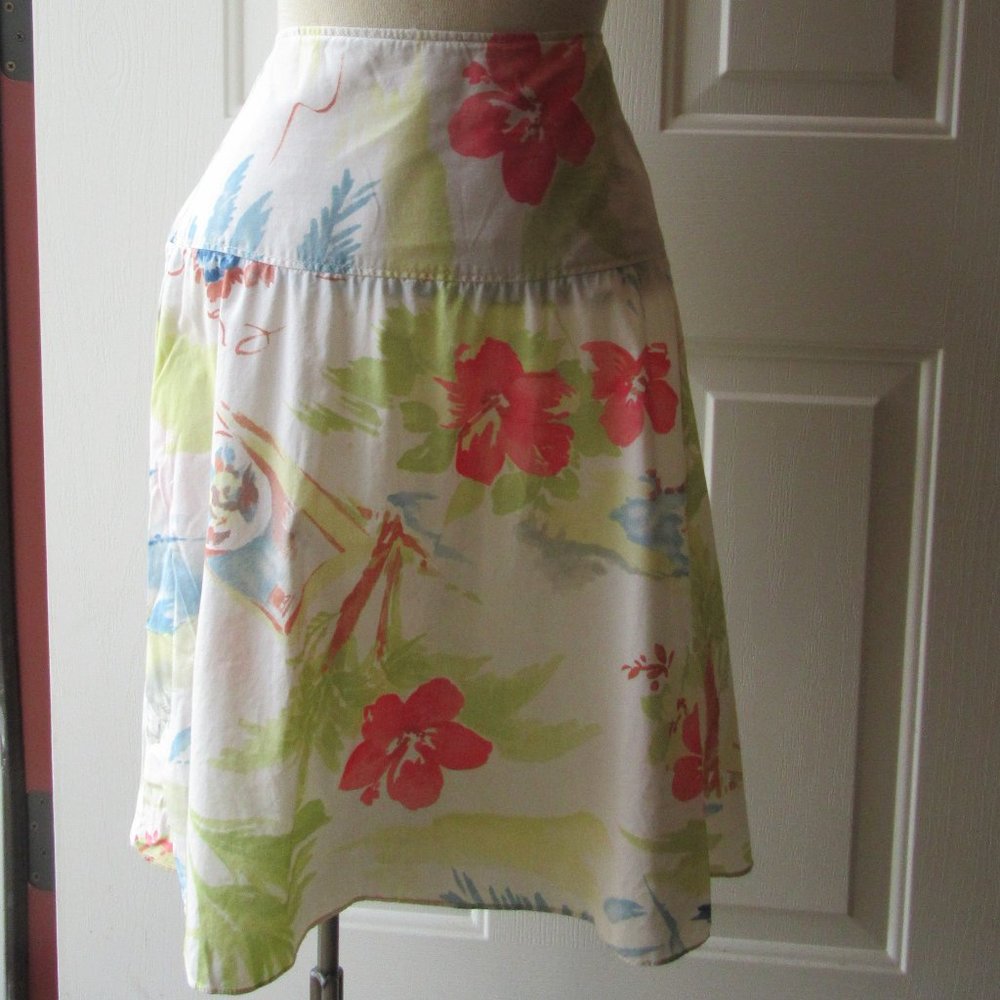 Tommy Hilfiger Cotton Watercolor Tropical Floral A-line Skirt Size 4